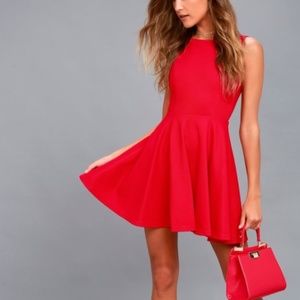 🌼Lulu's Open Back Red Mini Skater Dress